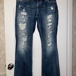 Silver Jeans Dark Blue Distressed Flare Jeans